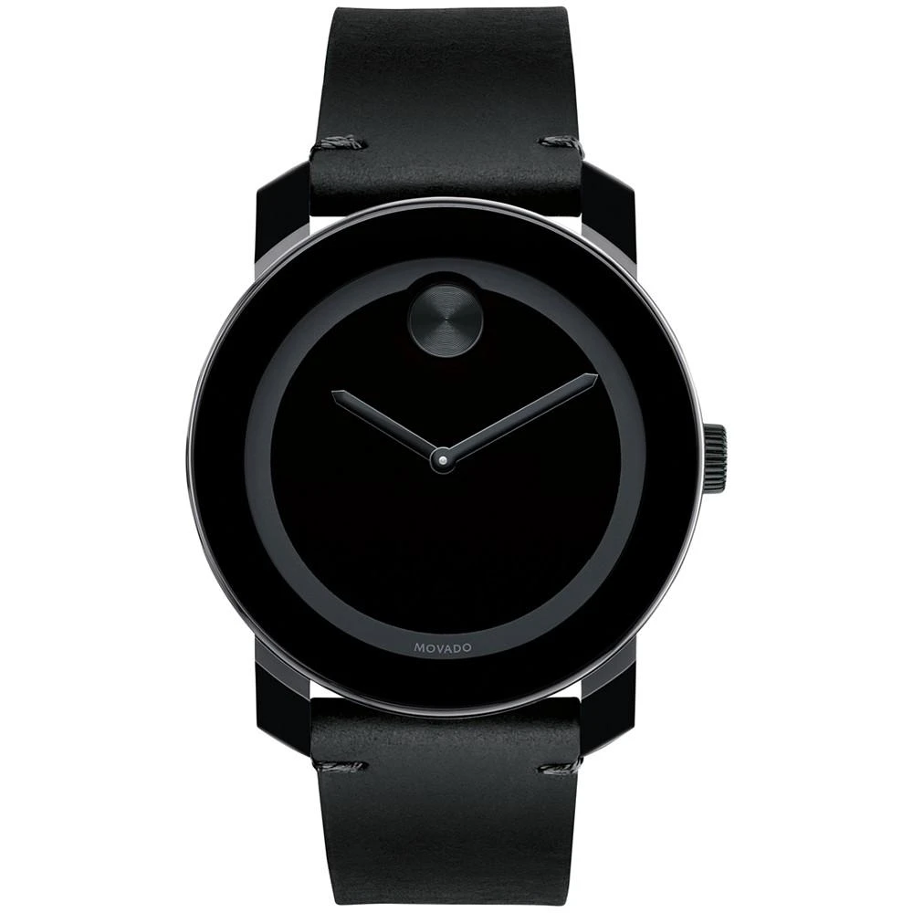 商品Movado|Men's Swiss Bold Black Leather Strap Watch 42mm 3600306,价格¥2673,第1张图片