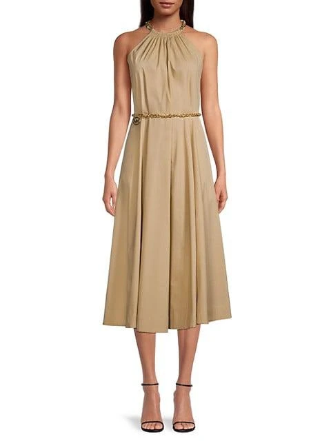 商品Michael Kors|Chain Cotton-Blend Halter Midi-Dress,价格¥667,第3张图片详细描述
