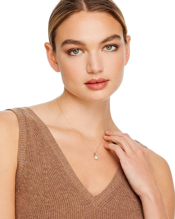 商品Bloomingdale's|Cultured Freshwater Pearl and Diamond Pendant Necklace in 14K Yellow Gold, 18",价格¥3806,第2张图片详细描述