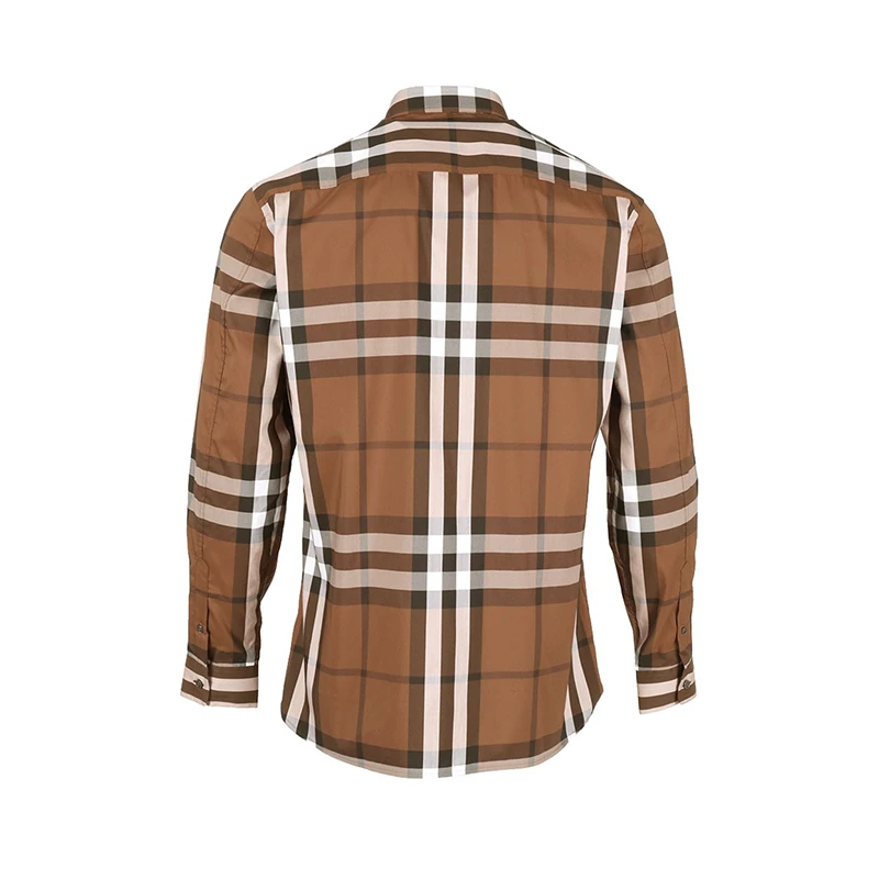 现货BURBERRY/博柏利 男士米色棉质混纺格子休闲长袖衬衫80045351 商品