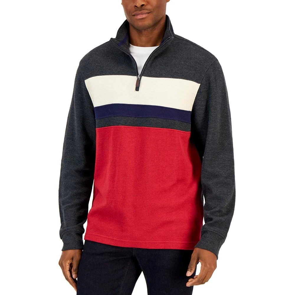 商品Club Room|Men's Colorblocked French Rib Quarter-Zip Sweater, Created for Macy's,价格¥113,第1张图片