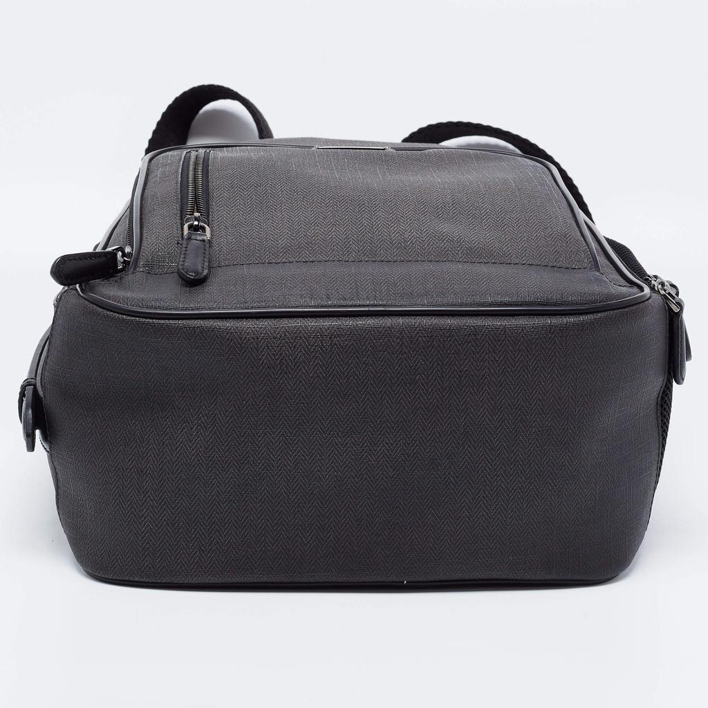 Ermenegildo Zegna Black/Grey Coated Canvas and Leather Backpack商品第6张图片规格展示