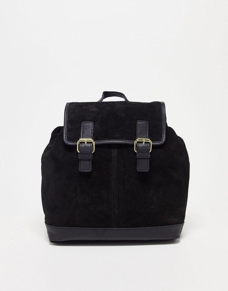 ASOS DESIGN suede backpack with buckles in black商品第1张图片规格展示