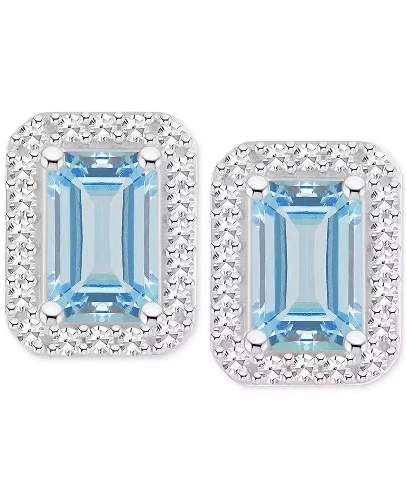 商品Macy's|Aquamarine (1 ct. t.w.) & Diamond (1/5 ct. t.w.) Stud Earrings in Sterling Silver (Also in Opal),价格¥1263,第3张图片详细描述