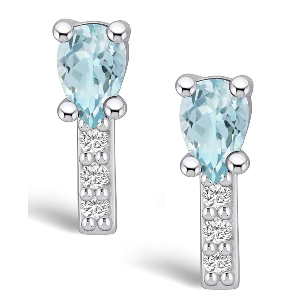 Aquamarine (3/4 ct. t.w.) and Diamond (1/8 ct. t.w.) Stud Earrings in 14K White Gold商品第3张图片规格展示