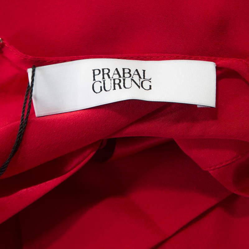 Prabal Gurung Red Silk Draped Bow Detail Sleeveless Top L商品第5张图片规格展示
