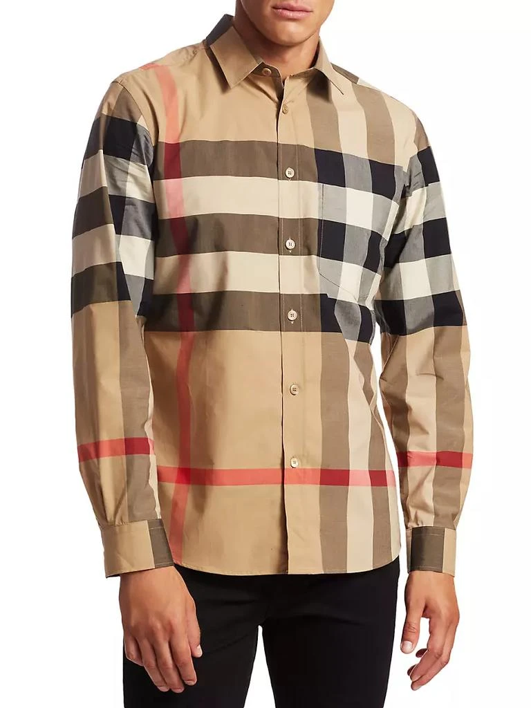 商品Burberry|Somerton Check Cotton Long-Sleeve Shirt,价格¥4762,第3张图片详细描述
