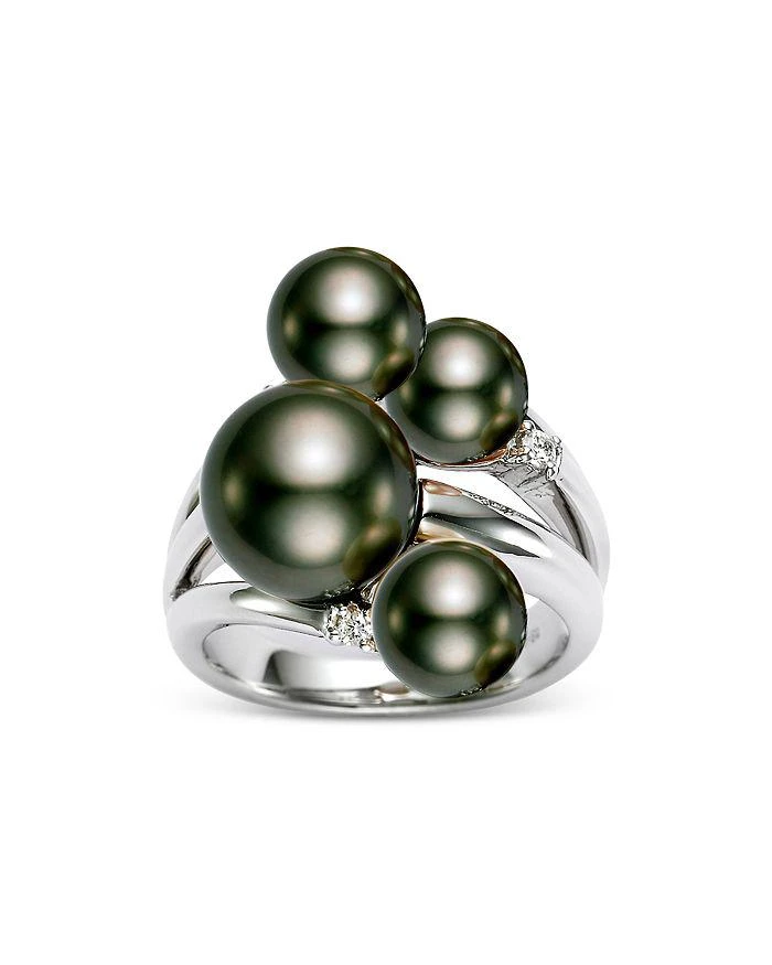 商品Mastoloni|18K White Gold Tahitian Cultured Pearl & Diamond Cluster Ring,价格¥23919,第1张图片