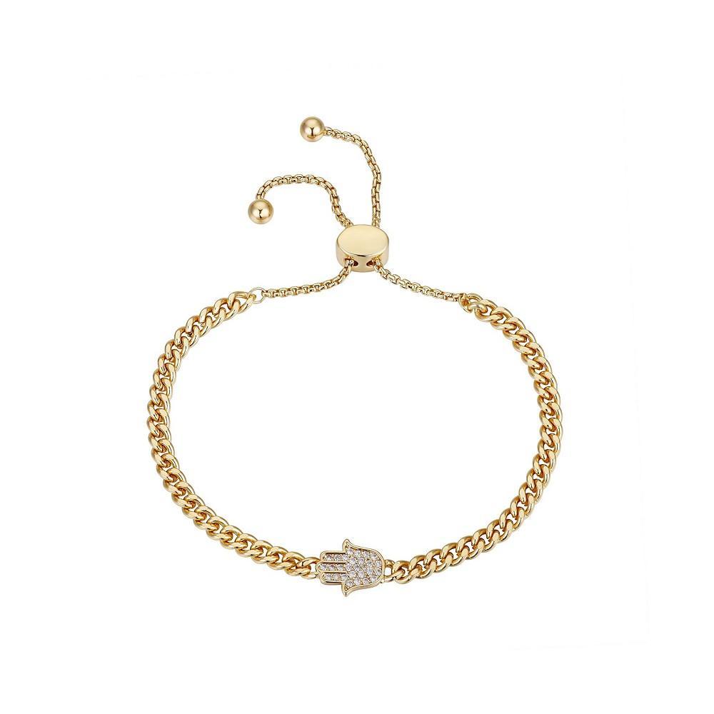商品Unwritten|Gold Flash-Plated Cubic Zirconia Hamsa Adjustable Curb Chain Bolo Bracelet,价格¥104,第1张图片