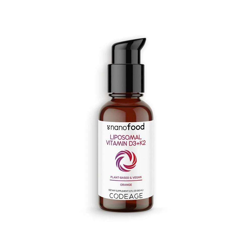 商品Codeage|Plant Based Vitamin D3 + K2 Liquid Drops - Sugar-Free, Vegan D + MK-7 Supplement - 2 fl oz,价格¥187,第1张图片