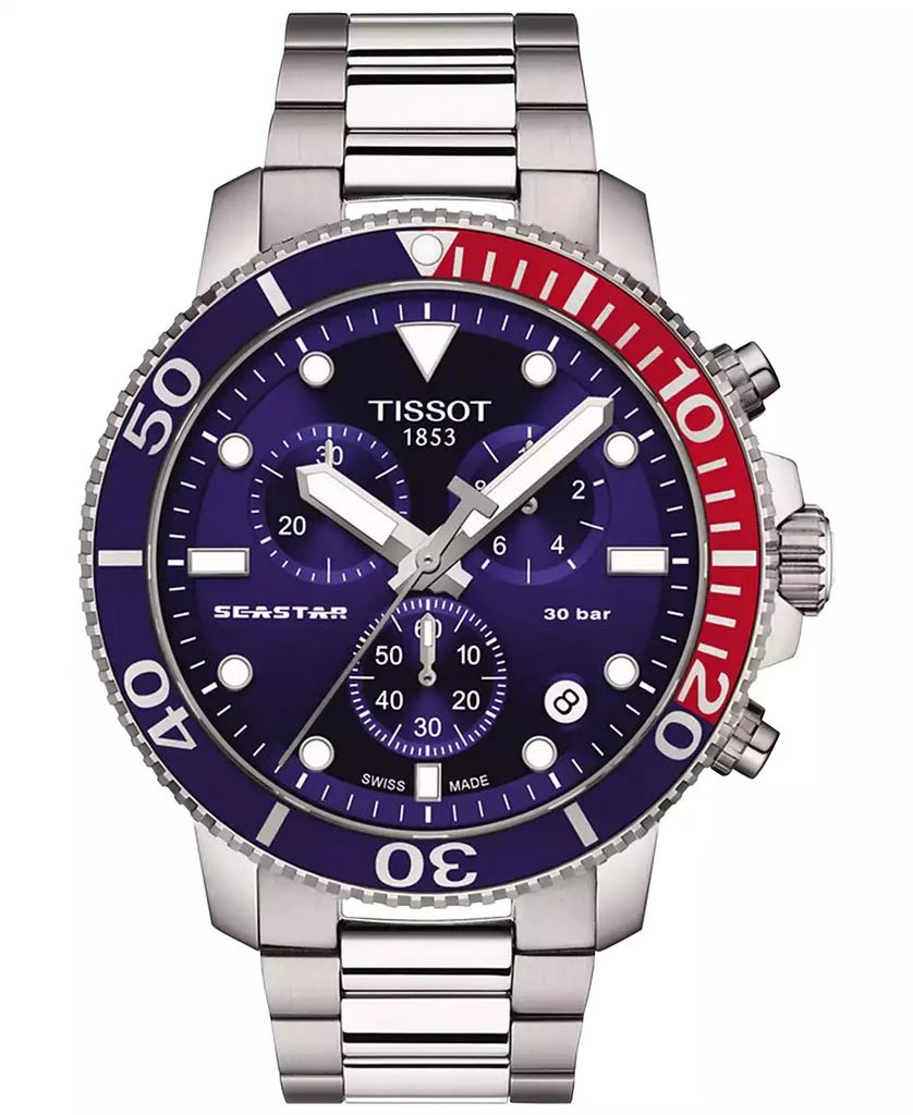 商品Tissot|Men's Swiss Chronograph Seastar 1000 Stainless Steel Bracelet Watch 46mm,价格¥4656,第1张图片