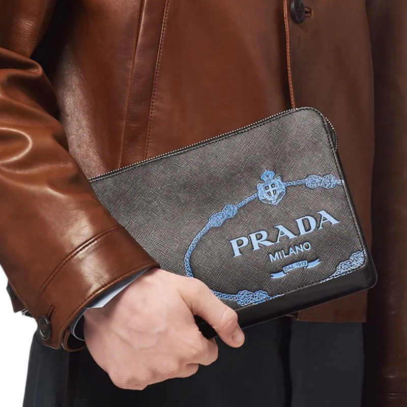 PRADA  男士黑色皮革手拿包  2VF056-9Z2-OLM-F0QLR商品第3张图片规格展示