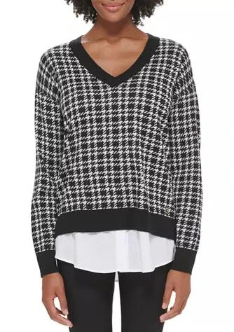 商品Calvin Klein|Klein Womens Plaid Mixed Media Sweater,价格¥236,第1张图片