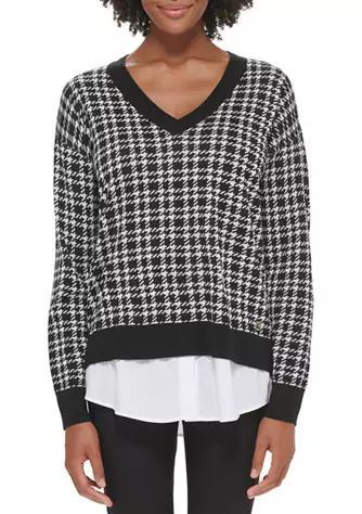 商品Calvin Klein|Women's Plaid Mixed Media Sweater,价格¥655,第1张图片
