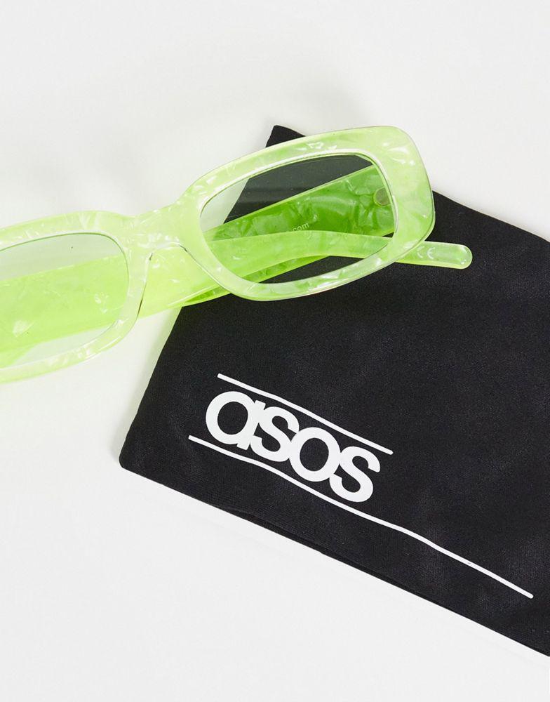 ASOS DESIGN rectangle sunglasses with marble effect in green - LGREEN商品第4张图片规格展示