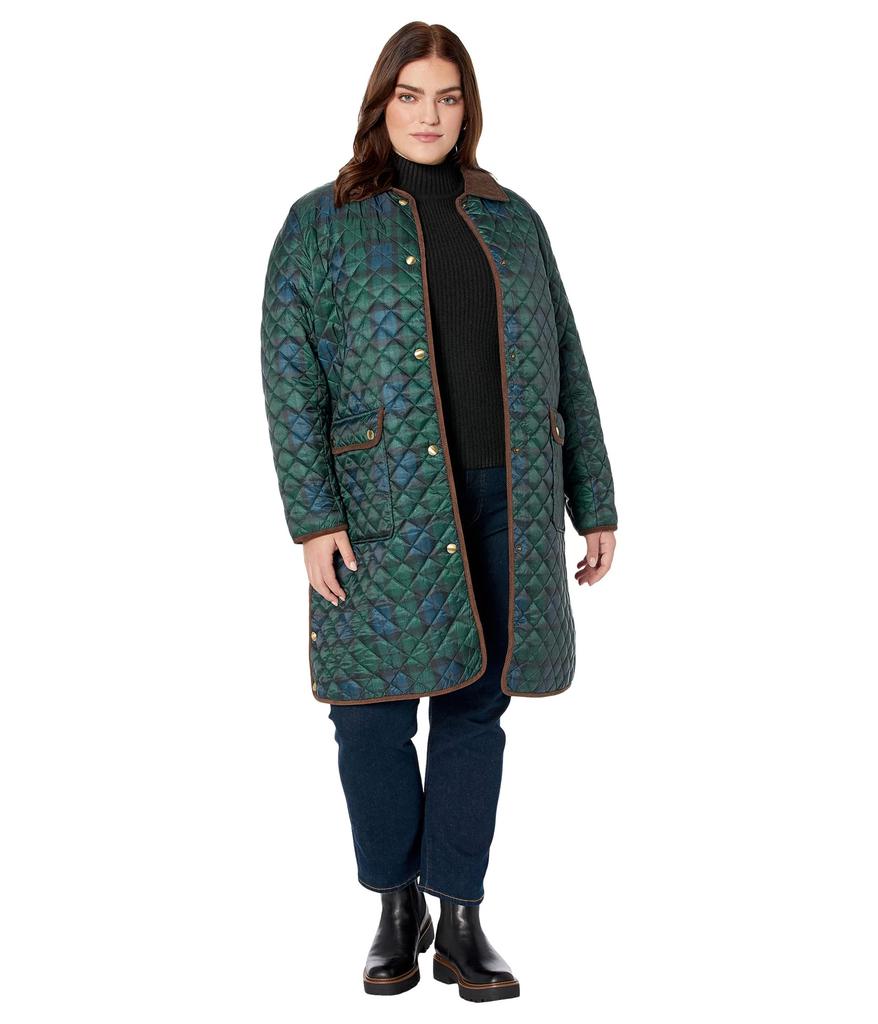 Plus Size Quilted A-Line Jacket with Corduroy Collar商品第4张图片规格展示