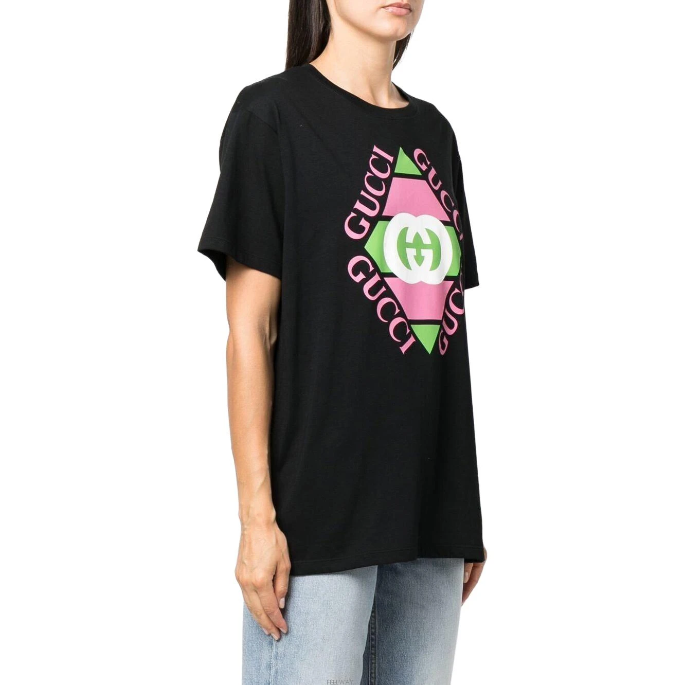 商品[国内直发] Gucci|/古驰 SS23 Logo字母印花短袖T恤 女款 黑色,价格¥4776,第5张图片详细描述