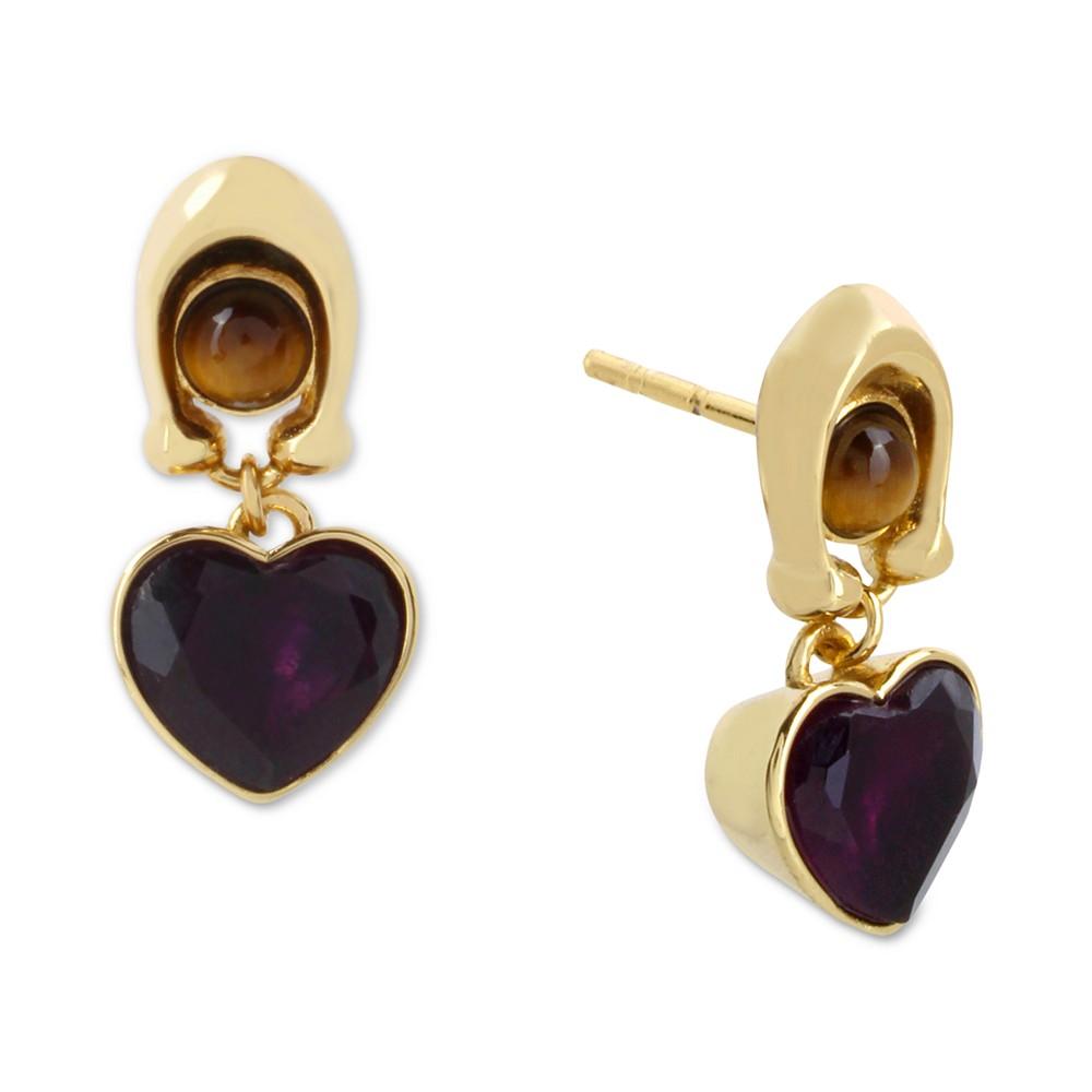 Gold-Tone Signature C & Gemstone Heart Drop Earrings商品第1张图片规格展示