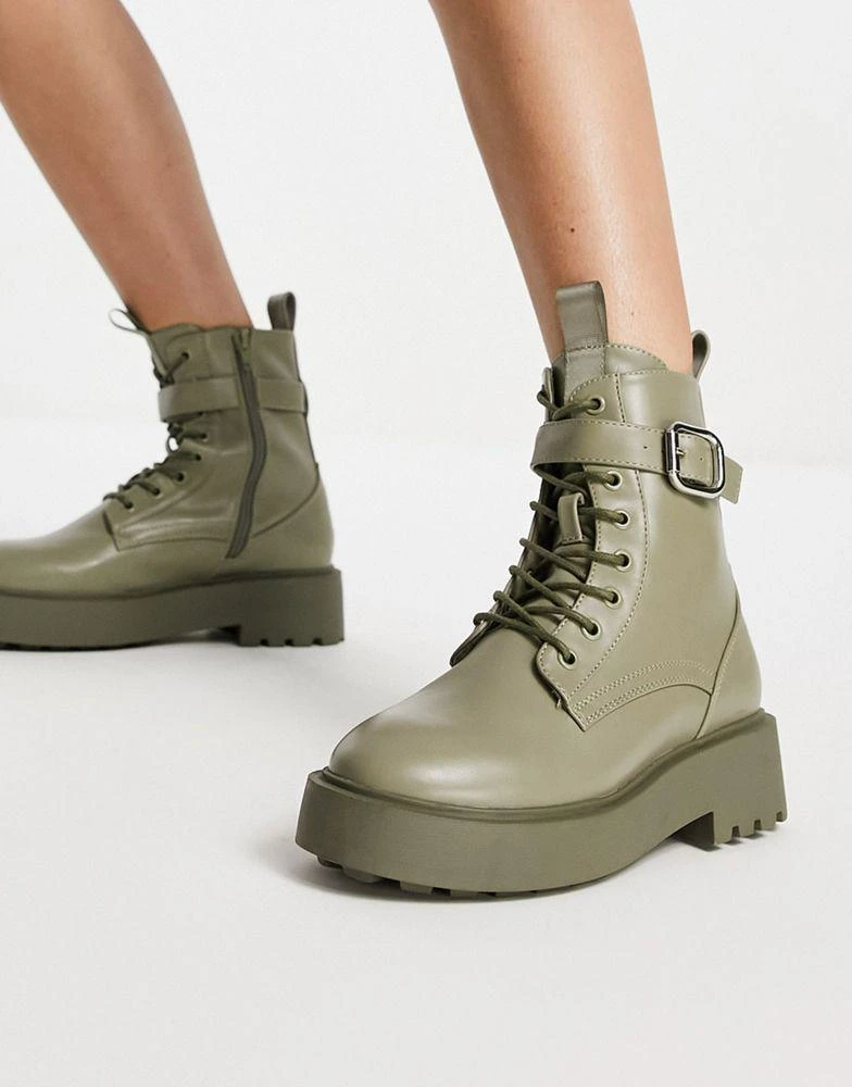 商品ASOS|ASOS DESIGN Alix chunky lace up ankle boots in khaki,价格¥212,第2张图片详细描述
