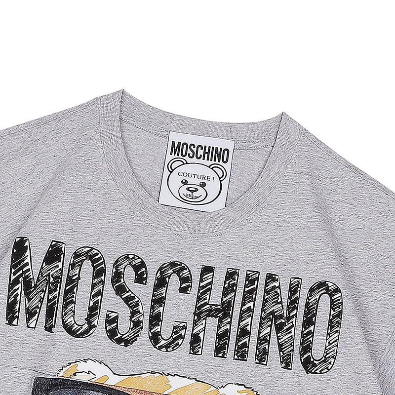 MOSCHINO短袖莫斯奇诺奢侈品女士 Mixed Teddy Bear经典logo小熊短袖圆领平纹针织T恤春夏上衣女款灰色时尚礼物07025540 V3001（清仓特价）商品第4张图片规格展示