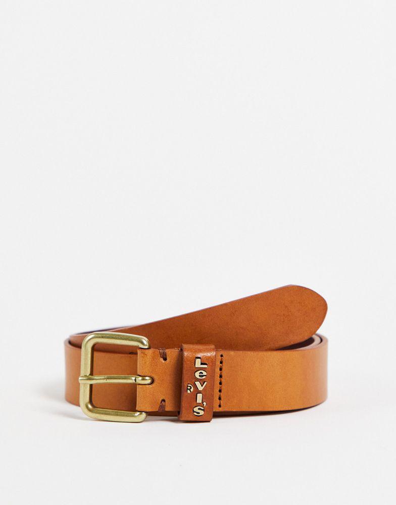 Levi's logo leather belt in brown商品第1张图片规格展示
