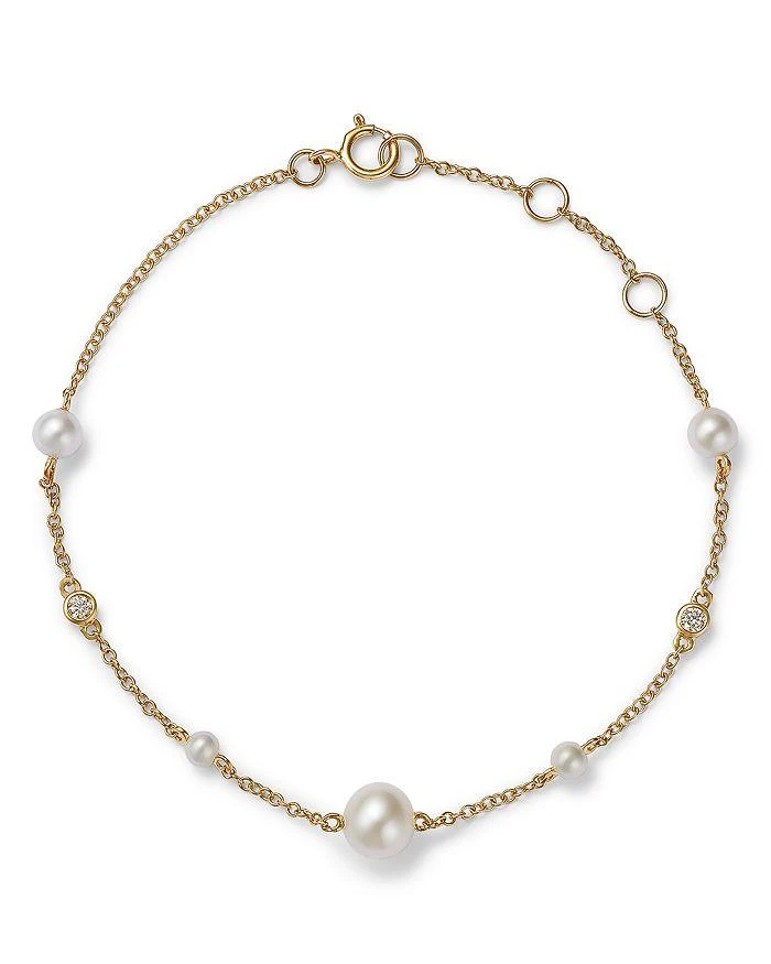 商品Moon & Meadow|14K Yellow Gold Cultured Freshwater Pearl & Diamond Station Link Bracelet,价格¥4160,第1张图片详细描述