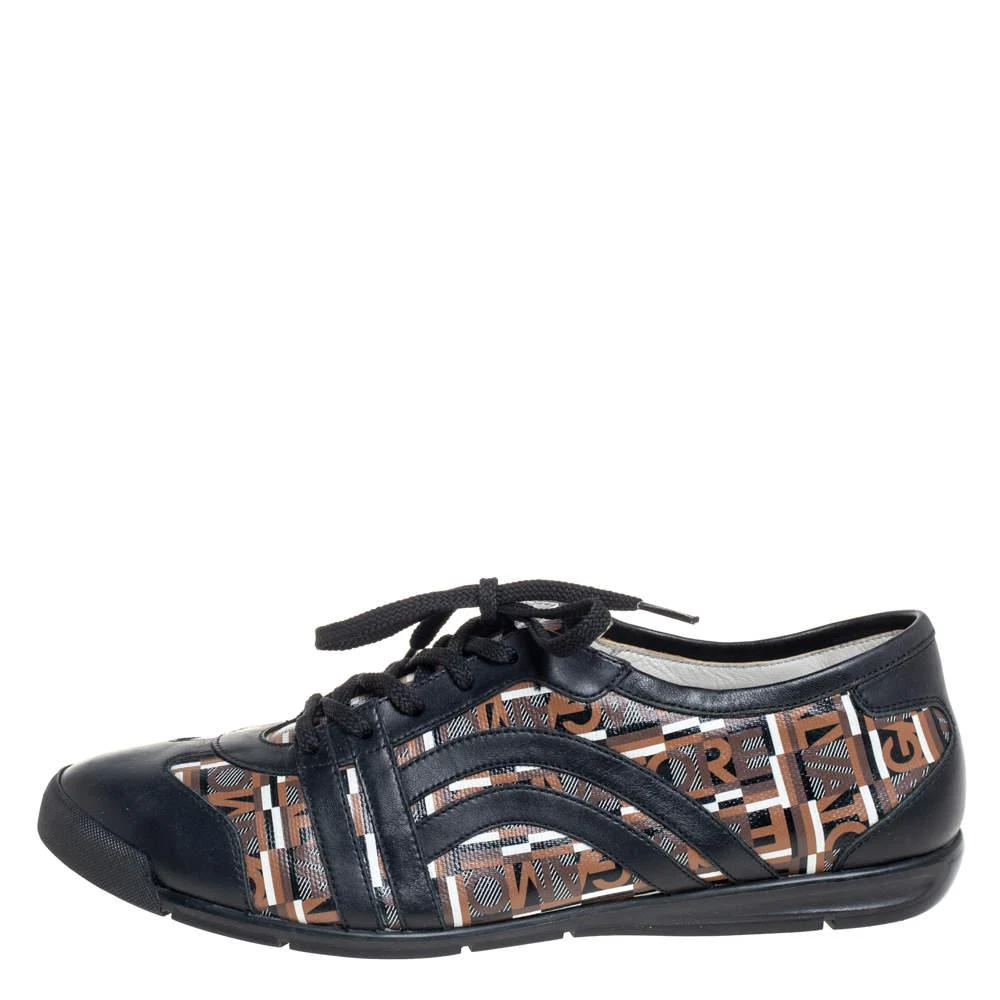 商品[二手商品] Salvatore Ferragamo|Salvatore Ferragamo Brown/Black Canvas And Leather Low Top Sneakers Size 43.5,价格¥2030,第2张图片详细描述