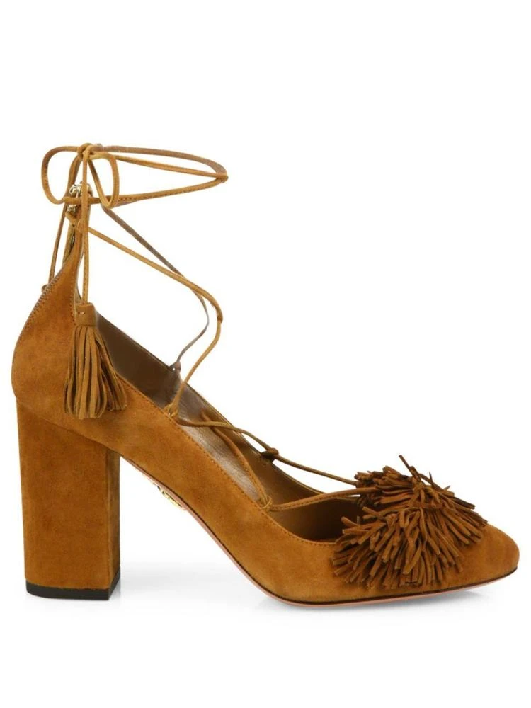 商品Aquazzura|Wild 流苏绑带麂皮高跟鞋,价格¥2383,第5张图片详细描述