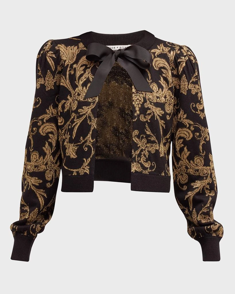 商品Alice + Olivia|Kitty Baroque-Print Puff-Sleeve Cardigan,价格¥2154,第2张图片详细描述