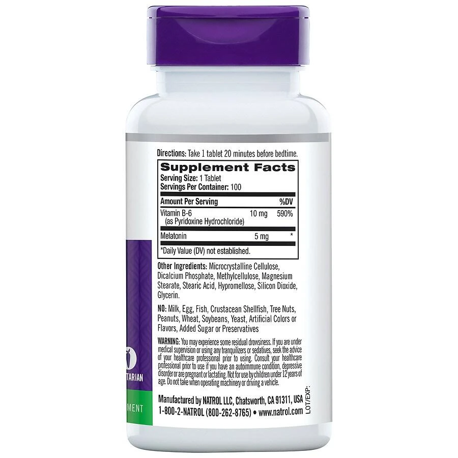 商品Natrol|褪黑素+维生素B6 5mg 100粒,价格¥83,第3张图片详细描述