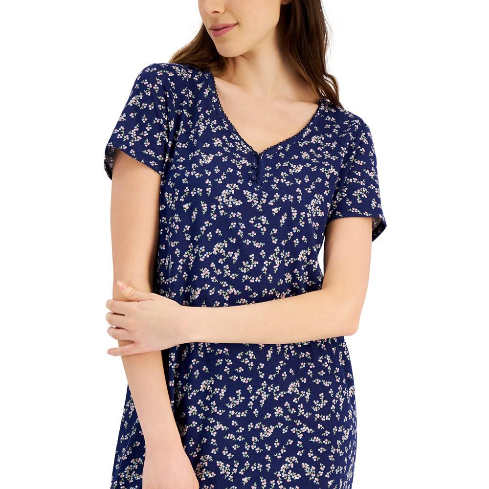 Women's Short Sleeve Cotton Essentials Printed Midi Nightgown, Created for Macy's商品第3张图片规格展示