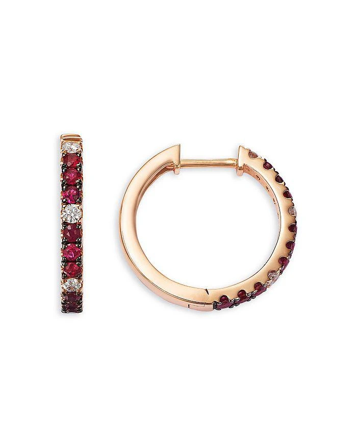 商品Bloomingdale's Fine Collection|Ruby & Diamond Small Hoop Earrings in 14K Rose Gold,价格¥21717,第3张图片详细描述