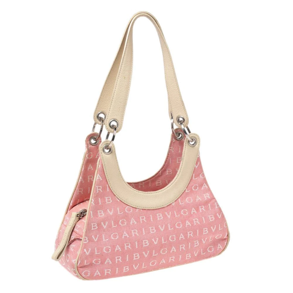 商品[二手商品] BVLGARI|Bvlgari Pink/White Logo Mania Canvas and Leather Baguette Bag,价格¥1189,第3张图片详细描述