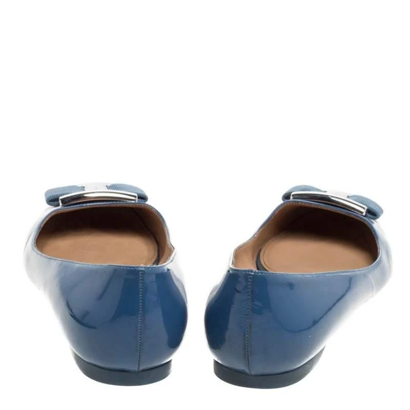 商品[二手商品] Salvatore Ferragamo|Salvatore Ferragamo Blue Patent Leather Ninna Kangaroo Bow Ballet Flats Size 38.5,价格¥1274,第5张图片详细描述