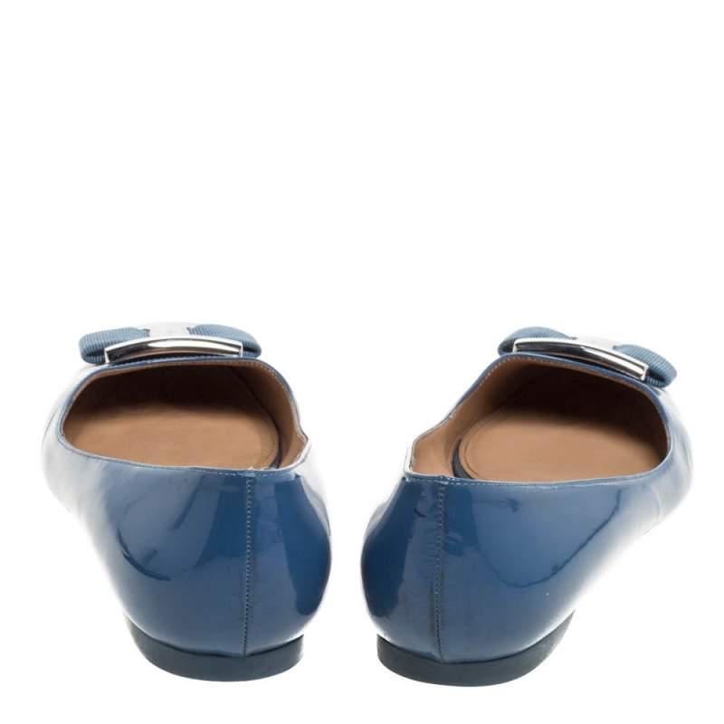 商品[二手商品] Salvatore Ferragamo|Salvatore Ferragamo Blue Patent Leather Ninna Kangaroo Bow Ballet Flats Size 38.5,价格¥1178,第7张图片详细描述