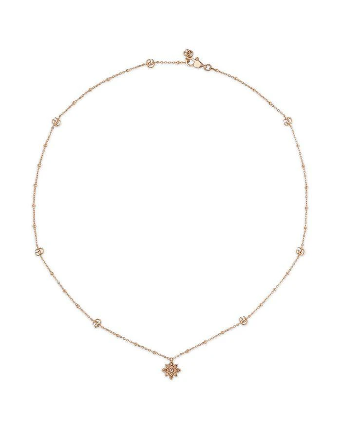 商品Gucci|18K Rose Gold Flora Diamond Flower Pendant Necklace, 15-16",价格¥24563,第2张图片详细描述