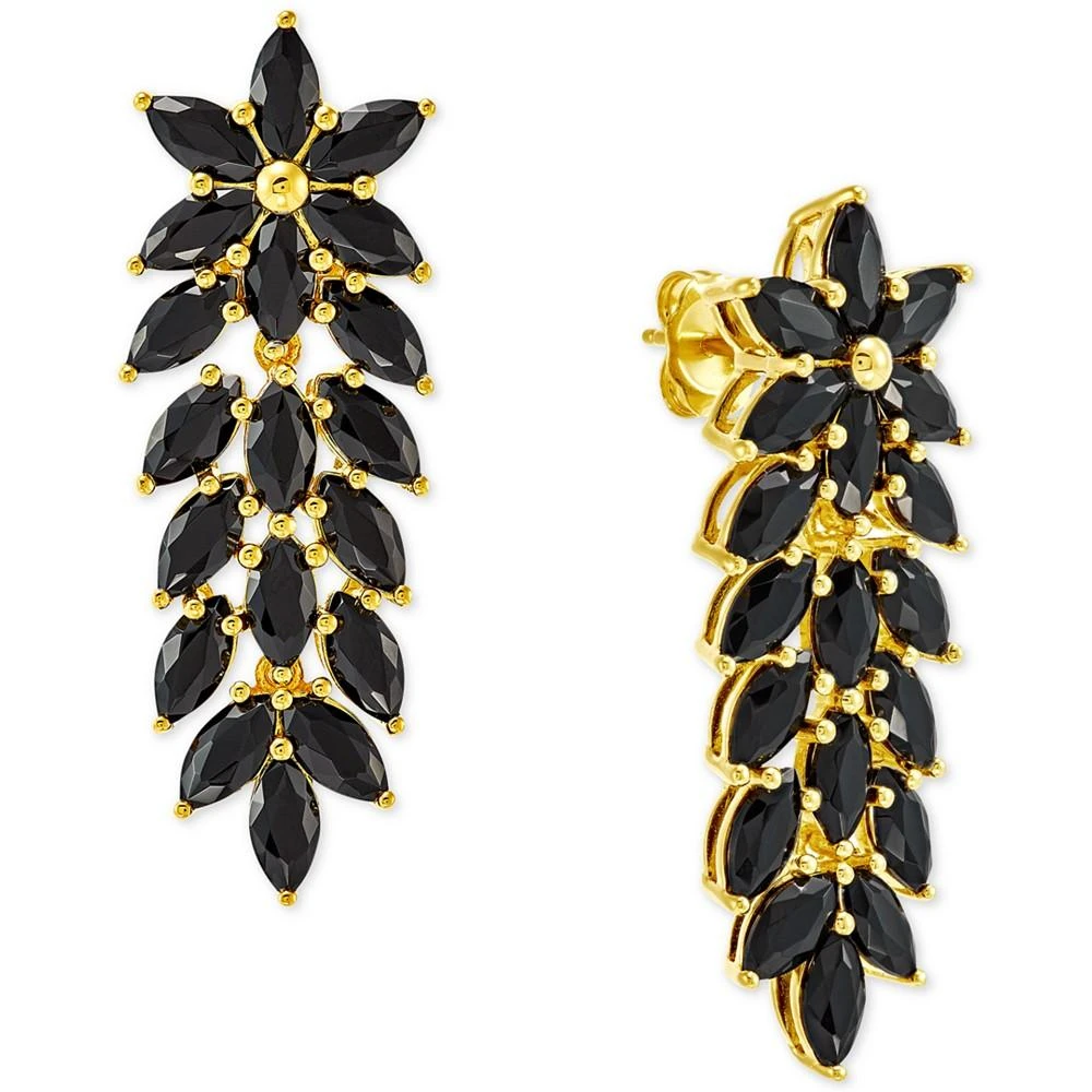 商品Macy's|Onyx Leaf Drop Earrings in 14k Gold-Plated Sterling Silver,价格¥1014,第1张图片