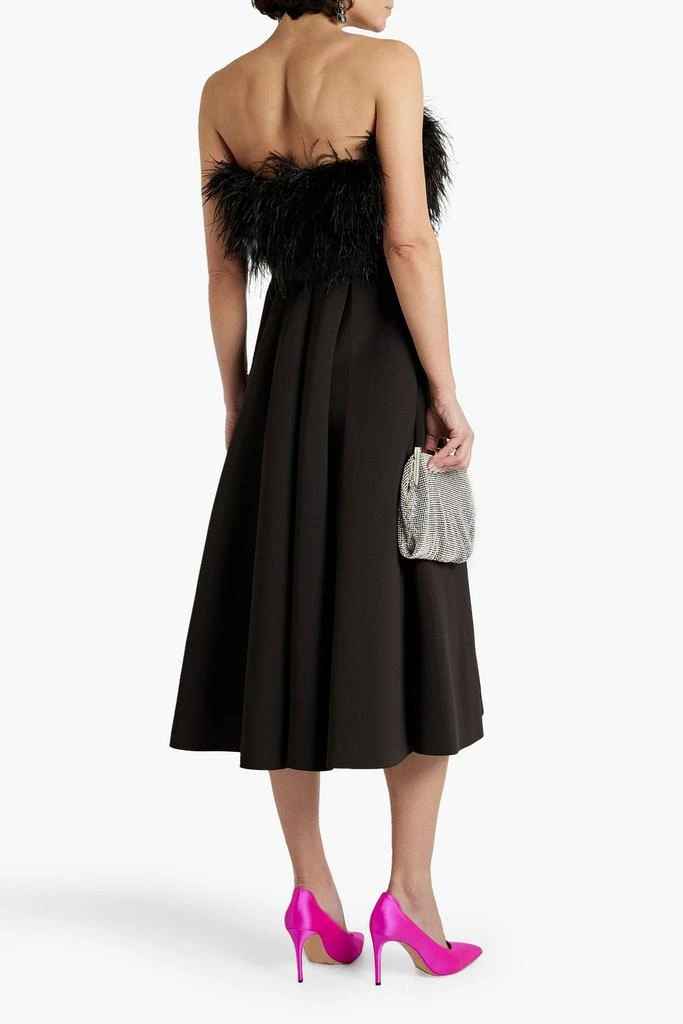 商品Badgley Mischka|Strapless belted faux feather-embellished scuba midi dress,价格¥2491,第3张图片详细描述