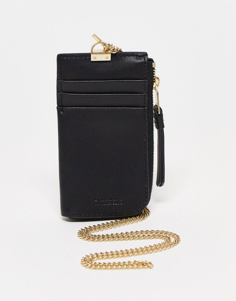 AllSaints Lottie leather card holder in shiny black商品第1张图片规格展示