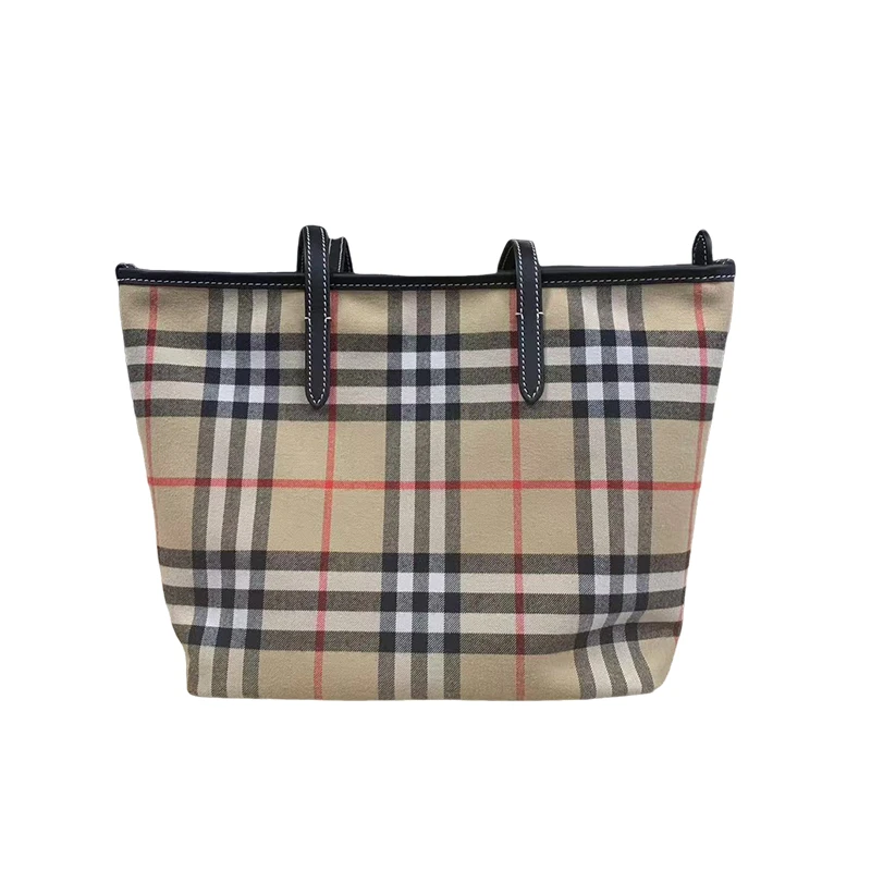 Burberry/博柏利 女士米色棉布网格条纹通勤轻行单肩包 商品