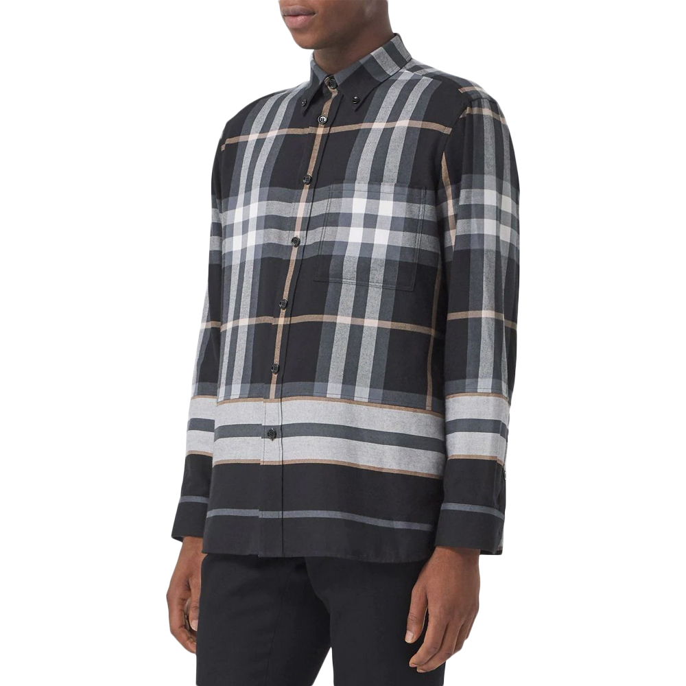 BURBERRY 男士黑色格纹棉质长袖衬衫 8048146商品第2张图片规格展示