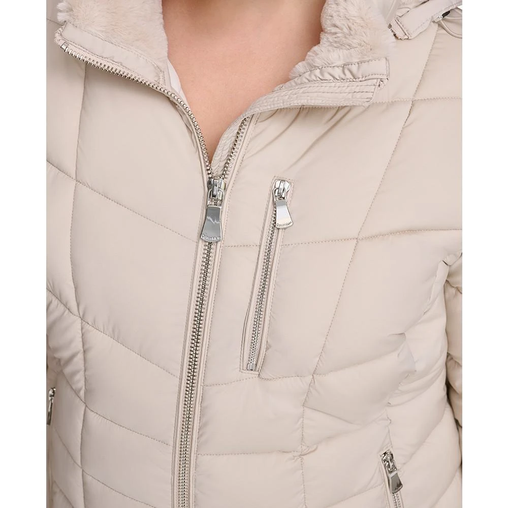 商品Calvin Klein|Women's Plus Size Faux-Fur-Trim Hooded Puffer Coat, Created for Macy's,价格¥1390,第4张图片详细描述