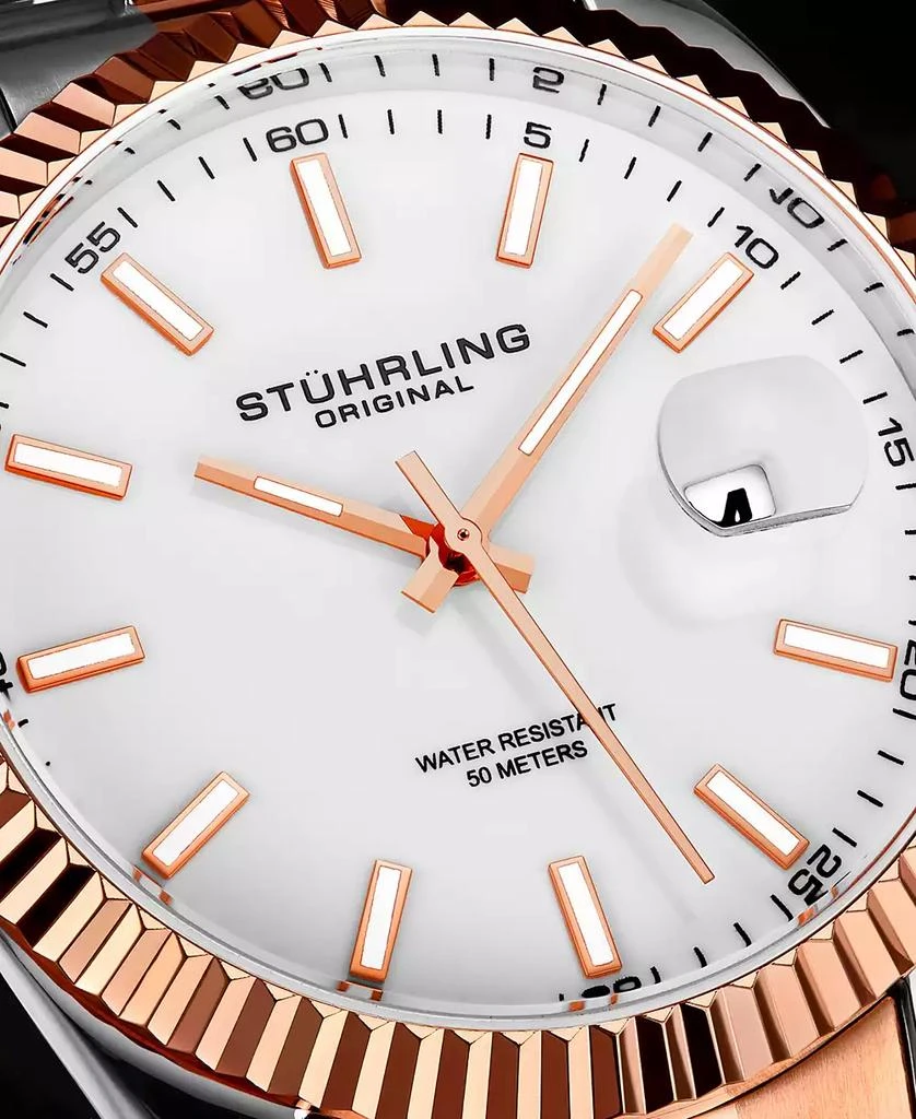 商品Stuhrling|Men's Silver-Tone and Rose Gold-Tone Stainless Steel Link Bracelet Watch 42mm,价格¥1008,第3张图片详细描述