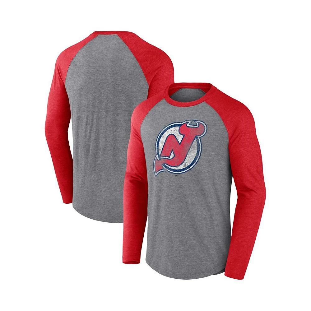 商品Fanatics|Men's Branded Heather Gray, Red New Jersey Devils Special Edition 2.0 Long Sleeve Raglan T-shirt,价格¥341,第1张图片