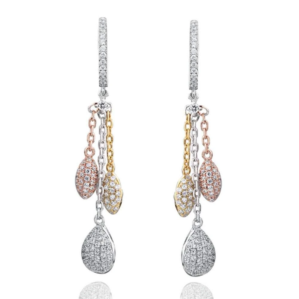 商品Suzy Levian|Tri-Tone Sterling Silver White Cubic Zirconia Dangle Earrings,价格¥1580,第1张图片