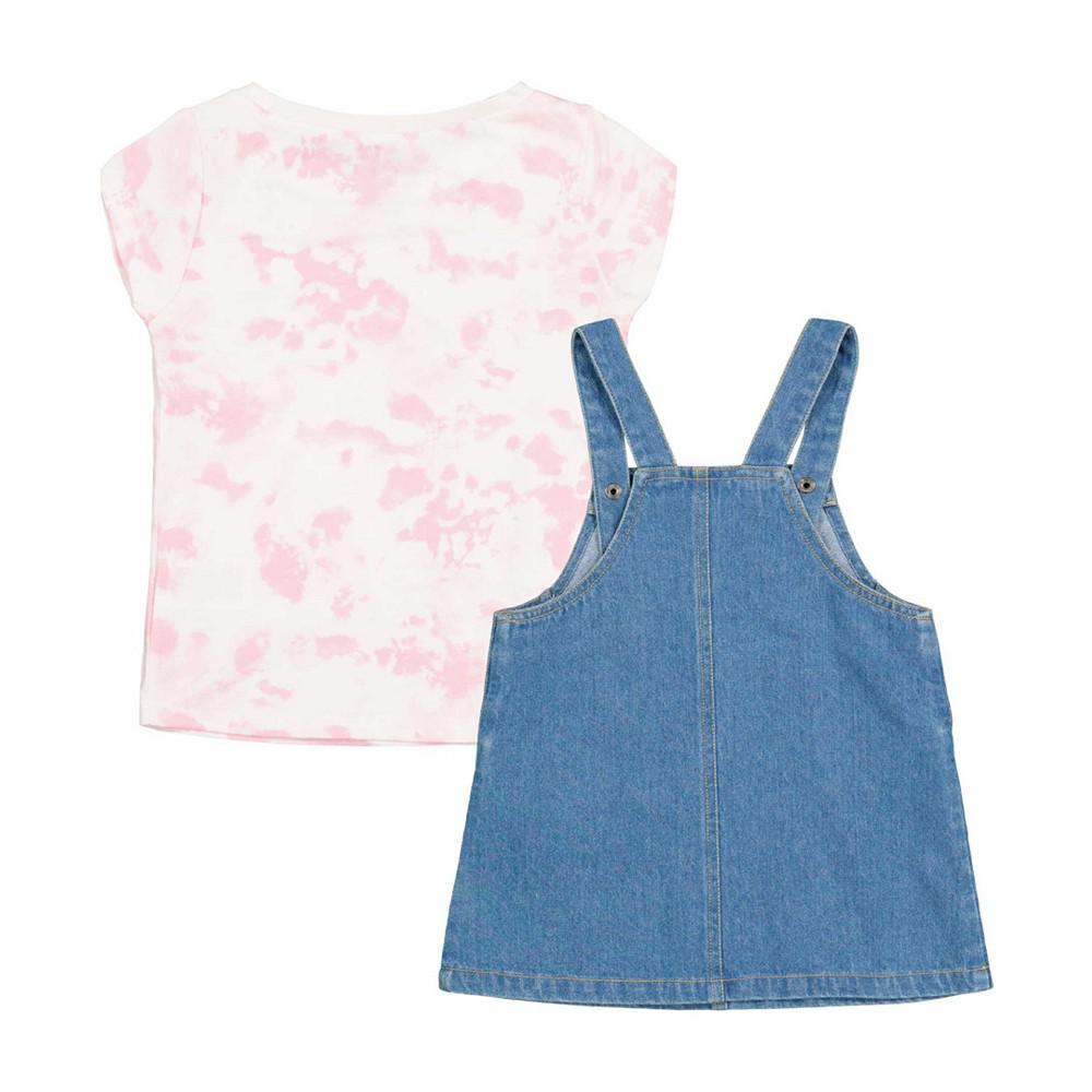 Little Girls Tie-Dye Logo T-shirt and Denim Skirtall Set, 2 Piece商品第2张图片规格展示