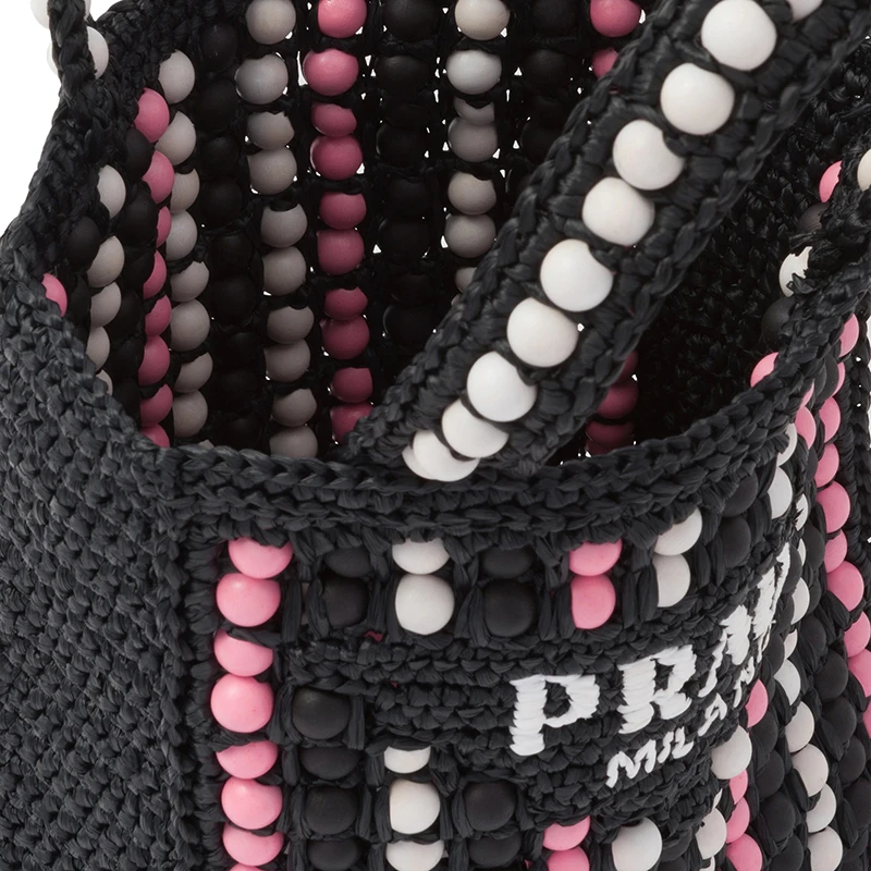 PRADA/普拉达 22新款 女士黑色酒椰纤维搭配彩色木质球串珠单肩手提托特包 商品