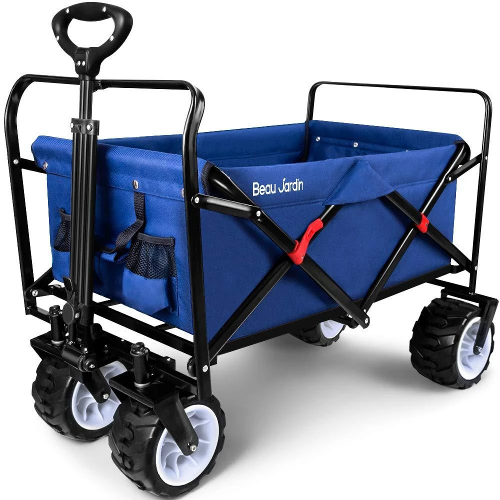 商品BEAU JARDIN|BEAU JARDIN Folding Beach Wagon 460 Pound Collapsible Foldable Wagon with All Terrain Big Wheels Heavy Duty Utility Groacery Cart for Camping Garden Sports Blue,价格¥969,第1张图片