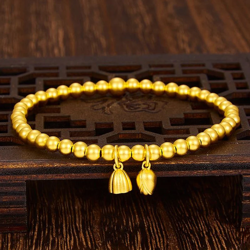 商品[国内直发] Order Dream|古法金两世欢圆珠(大珠约4.8mm，小珠约3.7mm)手串莲花闭口「黄金发货周期一周」,价格¥6737,第1张图片