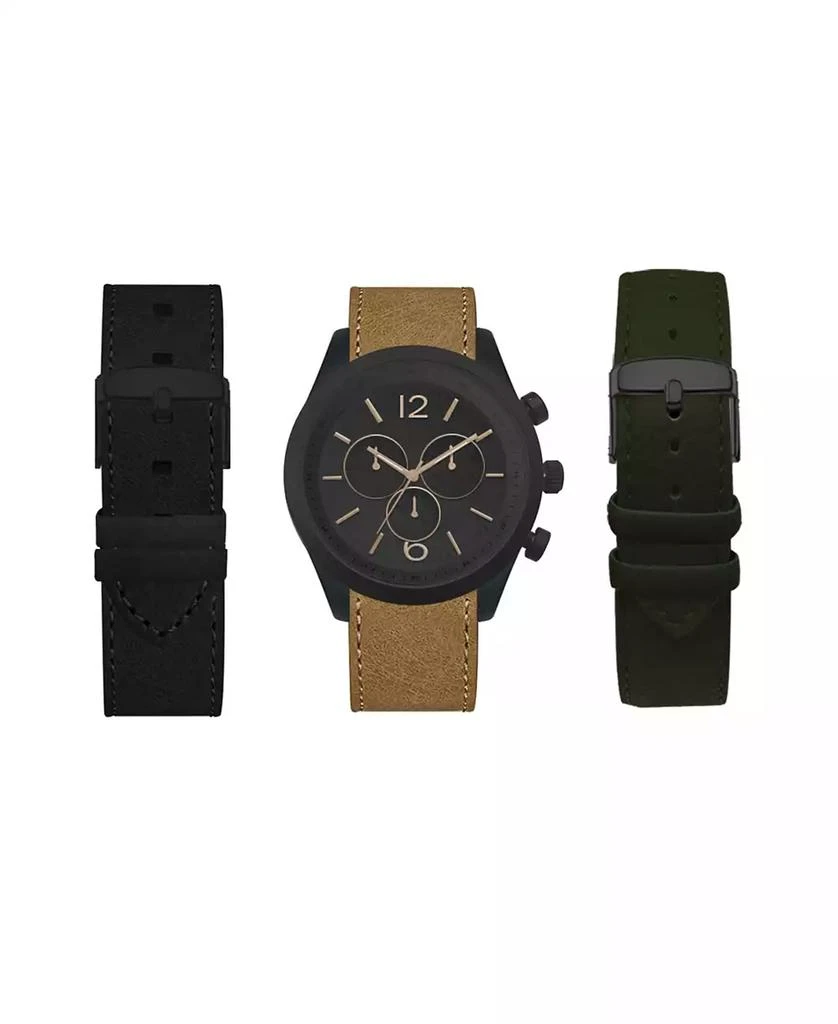 商品American Exchange|Men's Analog Black Strap Watch 44mm with Black, Light Cognac and Olive Camo Interchangeable Straps Set,价格¥150,第1张图片